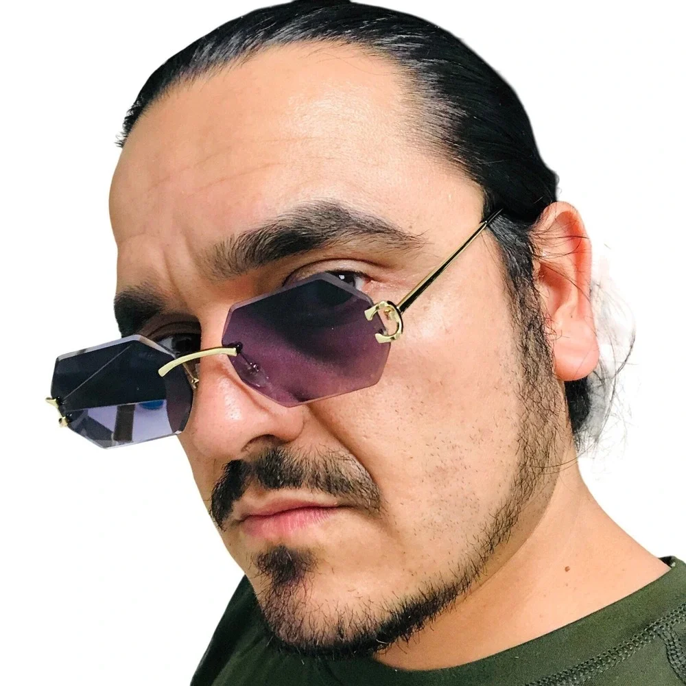Rimless Sunglasses Men Octagon Frame Gradient Gray Lens Fashion Eyewear Hip Hop‎